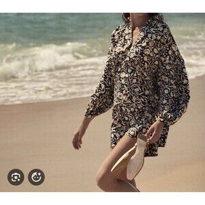 Doen Marne Mini Dress Noir Columbia Street Floral Black Size XS Long Sleeve